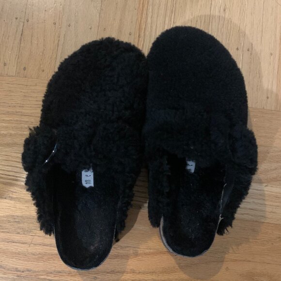 Birkenstock Boston Big Buckle Black Teddy Clogs Size 40 - Picture 1 of 3